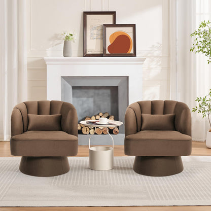 IDEALHOUSE Swivel Accent Chair with Armrests, 360° Mid Century Modern Swivel Barrel Chair, Modern Cozy Velvet Armchair for Living Room, Bedroom, Small Space, Brown