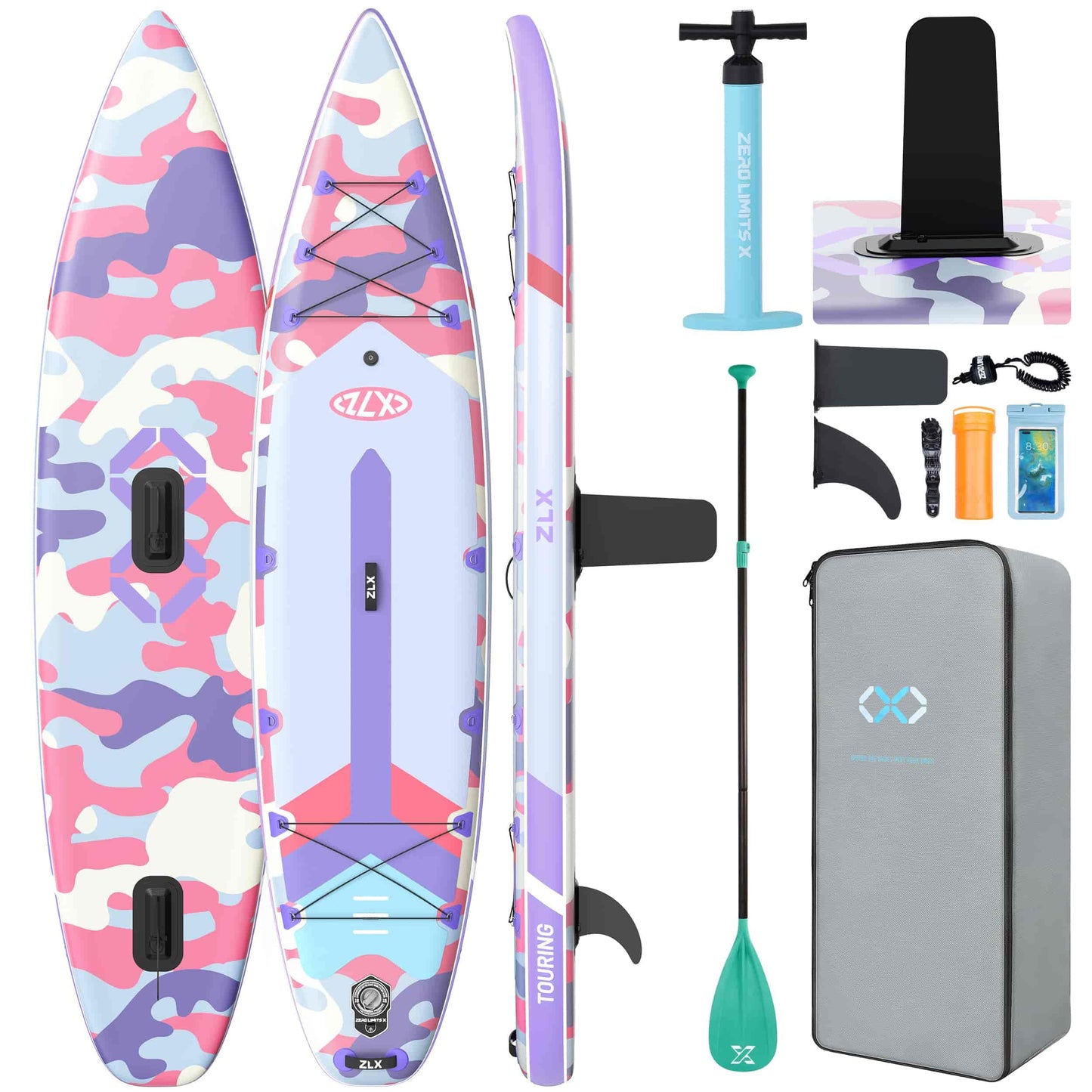 ZLX 11'6" Extra Wide Inflatable Paddle Board, Touring Stand Up Paddleboard, Fast-Tracking SUP for Long-Distance, Stable Center Fin, Portable Backpack & Accessories for Adults, 500lb/3 People/Family