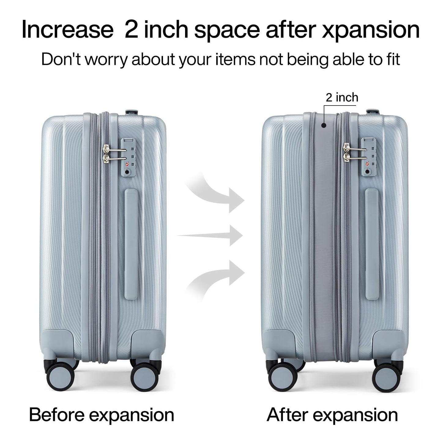 Hanke 29 Inch Expandable Checked Luggage Lightweight PC Hard Shell Luggage Suitcases with Wheels Travel Luggage Rolling Large Suitcase Travel Luggage Bag for Study Abroad.(Gray)