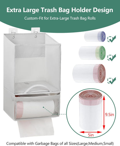 2 1 Bag Saver - Extra Large in Plastic Bag Holder Storage, Durable Mesh Grocery Hanging Trash Dispenser Roll Organizer