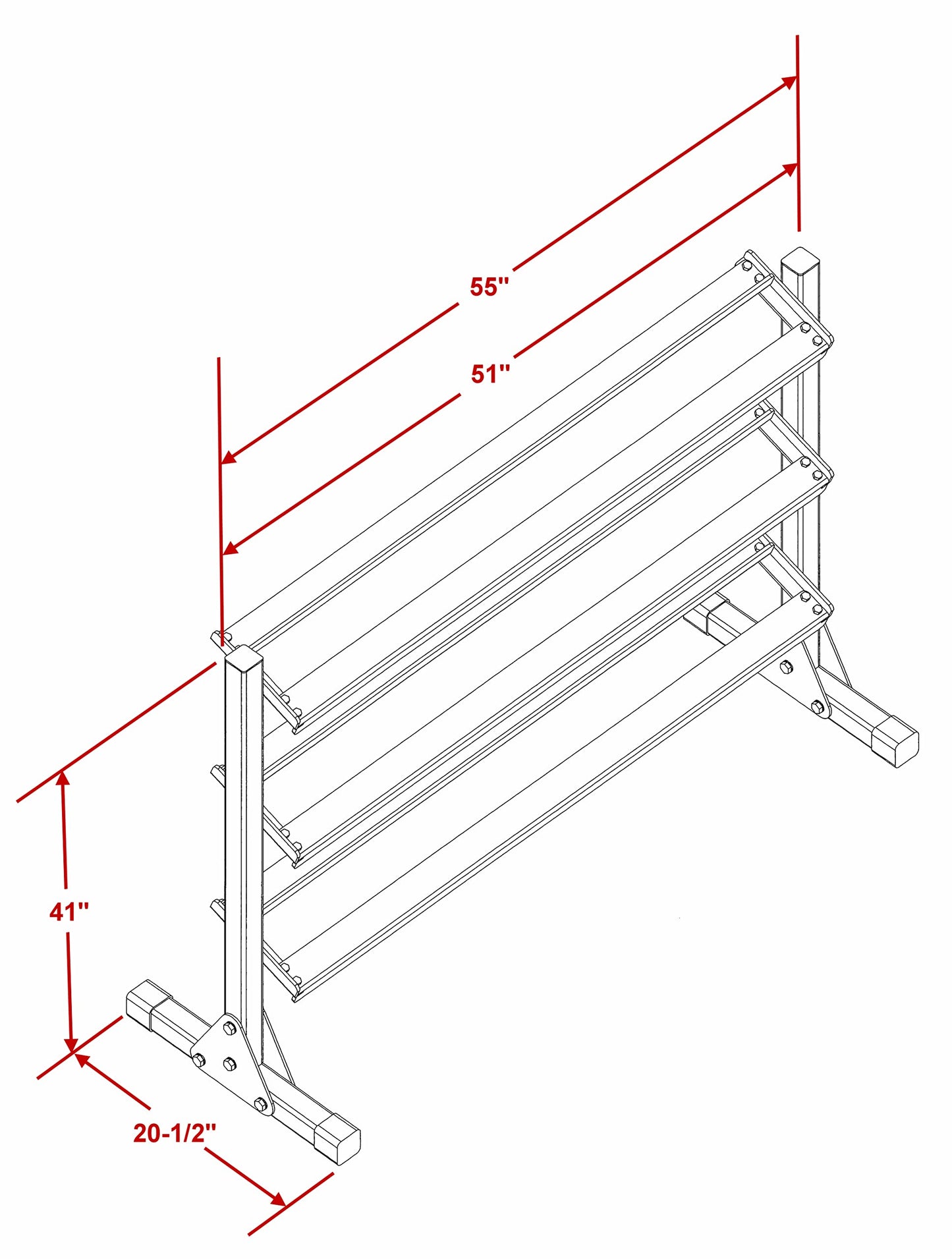 DF516- Three Tier 55" Dumbbell Rack by Deltech Fitness
