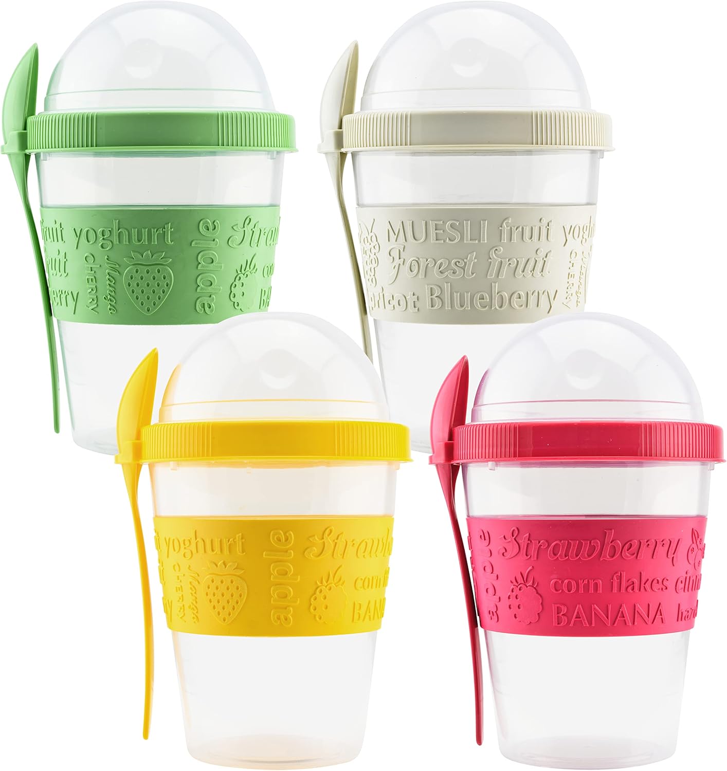 20 OZ Set 4 Tribello Overnight Oats Container With Lid, of Crunch Cups To Go, Portable Parfait Cup With Compartments