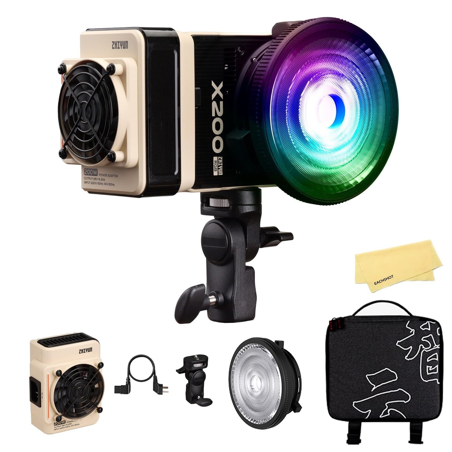 ZHIYUN MOLUS X200 RGB 200W Video Light zhiyun Light Supports V-Mount Battery, HUB Expansion, and PD Power Photography Lighting 2500K~10000K CRI≥95 TLCI≥97 with Bowens Mount Diffuser for Tiktok