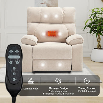 RHHVVR Oversized Power Lift Recliner Chair for Adults, Large Electric Lift Recliners with Massage Heating, Medium-Firm Electric Lay Flat Reclining Chair Sofa for Living Room, Chenille Beige