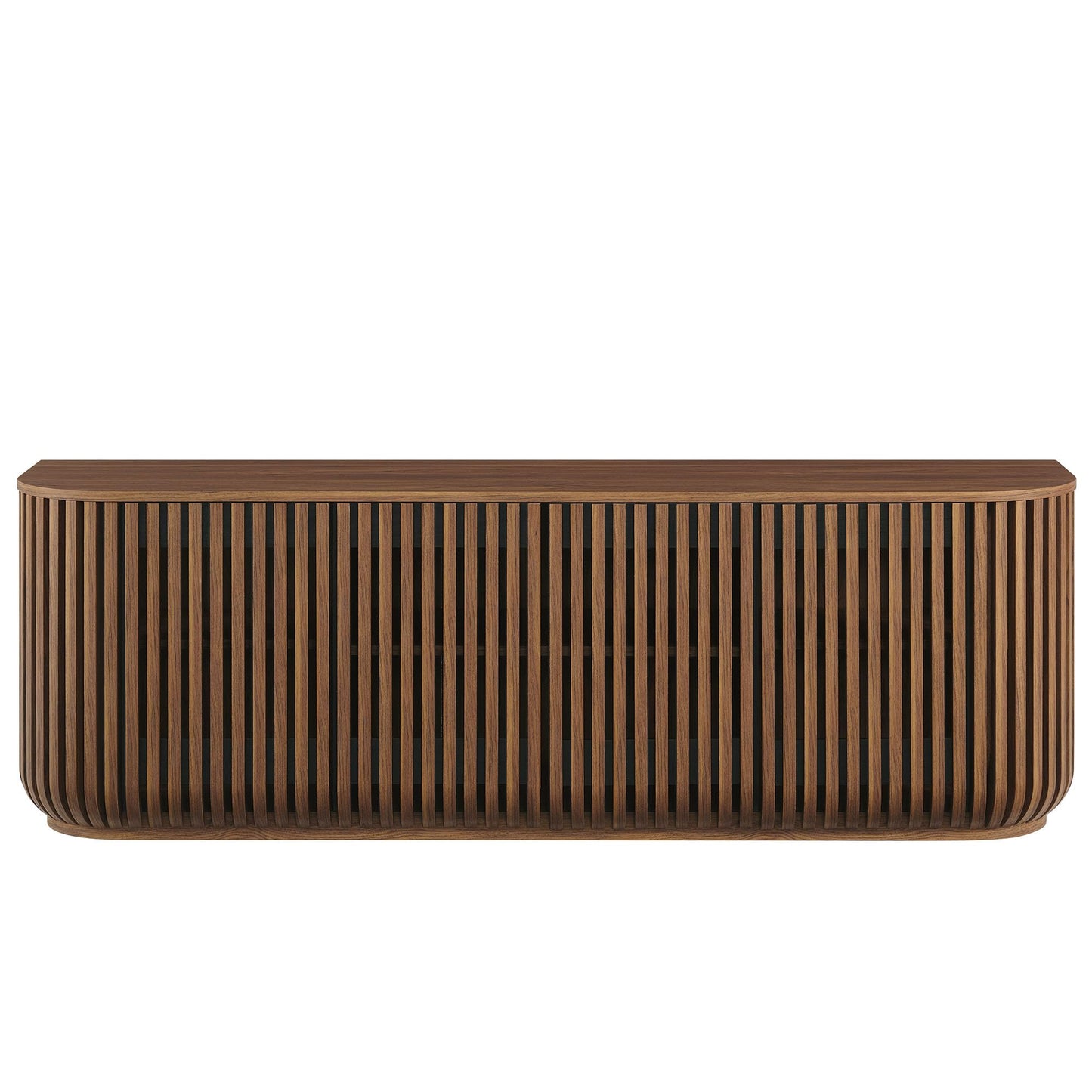 Modway Fortitude 75" Fluted Curved Sideboard Buffet with 4 Doors in Walnut – Modern Media Console TV Stand with Adjustable Shelves and Cable Management – Office Credenza Storage Cabinet
