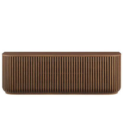 Modway Fortitude 75" Fluted Curved Sideboard Buffet with 4 Doors in Walnut – Modern Media Console TV Stand with Adjustable Shelves and Cable Management – Office Credenza Storage Cabinet