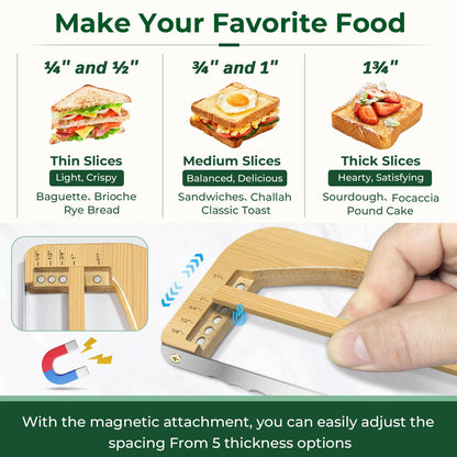 Adjustable Bread Slicer for Homemade Bread, 16.5'' Sourdough Bread Knife with Magnetic Adjustment Mechanism 5 Thickness Guides, Stainless Steel Serrated Bread Cutter for Bagels, Baguettes and More