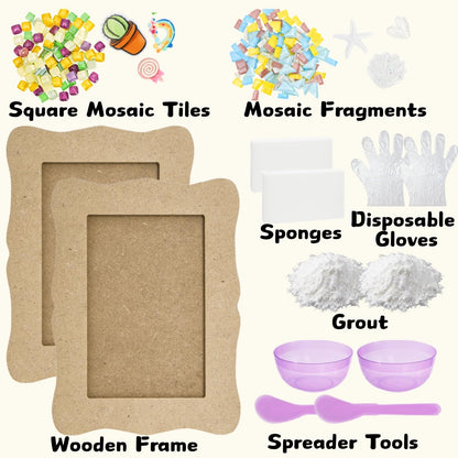 Coloch 2 Pack Decorate Your Own Mosaic Picture Frame Craft Kit, Wooden DIY Picture Frame Kits for Adults Mosaics Making Supplies for Gift, Decoration, Birthday, Anniversary