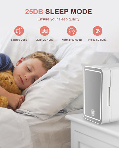 Skincare Fridge With Dimmable LED Light Mirror, 4L Mini Fridge For Desktop, Travel or Cool & Heat, Makeup Fridge for Cosmetics, Skin Care and Food, Green