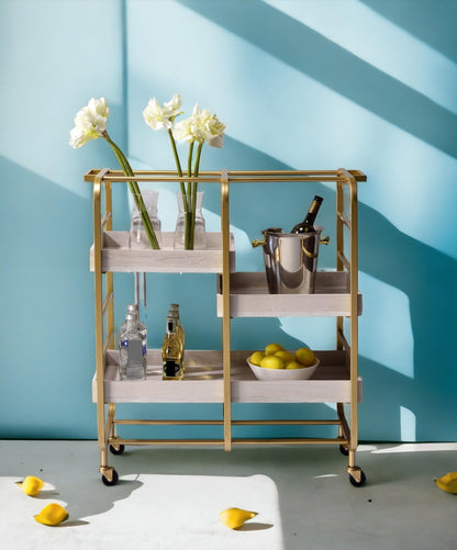 Gold & White Washed Finish Serving Cart