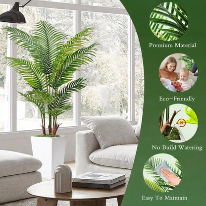 6FT Artificial Palm Tree, Tall Faux Palm Tree Indoor with Fake Plants Tall, Artificial Plants with Lifelike Leaves for Home Office Decor (White)
