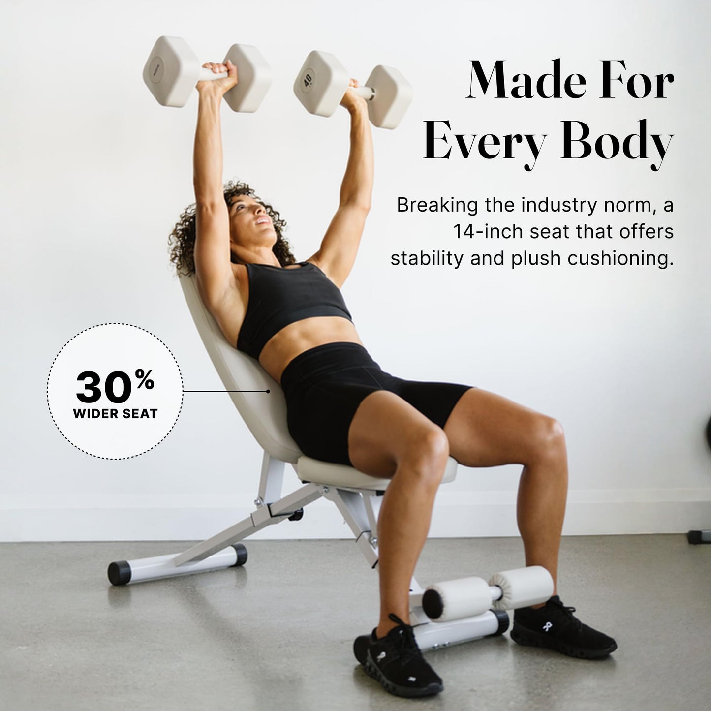 WeGym Collapsible Workout Bench, Adjustable Fitness Bench with 50 Configurations, Vegan Leather, Extra Wide 14in Seat for Home Gym Strength Training (Sandstone)