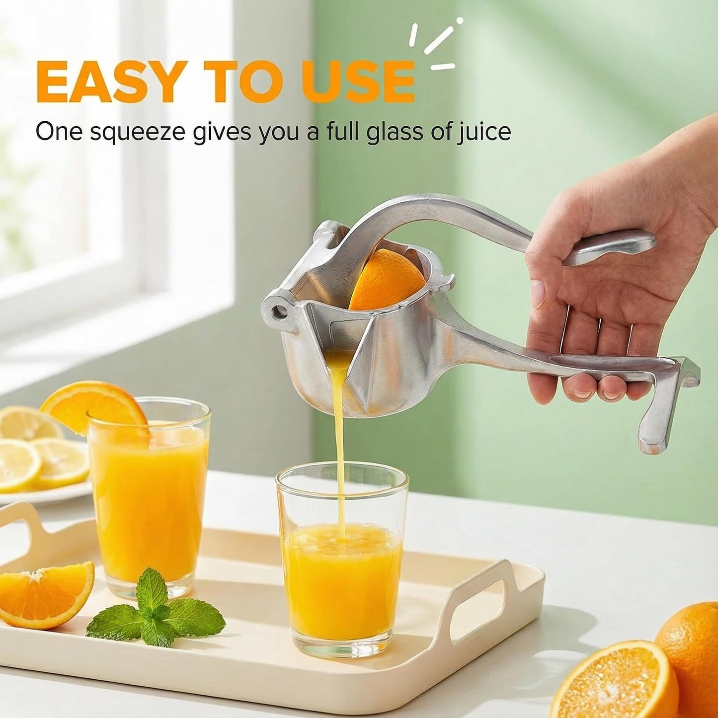 Fresh Fruit Juice Extractor, 2026 Upgrade Aluminum Hand Juicer Squeezer Lemon Juicer Manual Hand Press with Ergonomic Grip, Easy to Clean for Orange Citrus Pomegranate Lime Grapefruit Kitchen Tool