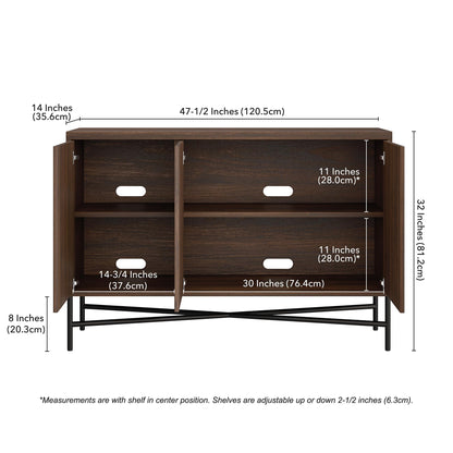 Henn&Hart 48" Fluted Sideboard Buffet Cabinet, Modern Ribbed Credenza with 3 Doors, Adjustable Shelves, and Cable Management Cut-Outs for Dining Room, Kitchen, Living Room or Entryway, Rich Brown