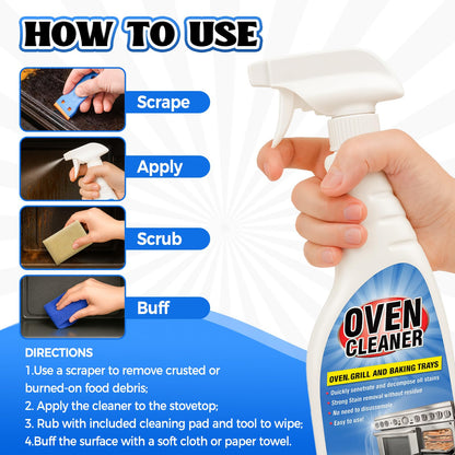 Erigathe Heavy Duty Stove and Oven Cleaner Kit, Includes Cleaning Tool, Razor, Scraper and 1 Pad to Remove Tough Stains - Use on Gas, Electric, Ceramic Surfaces, 4 Piece (16.9, Fluid Ounces)