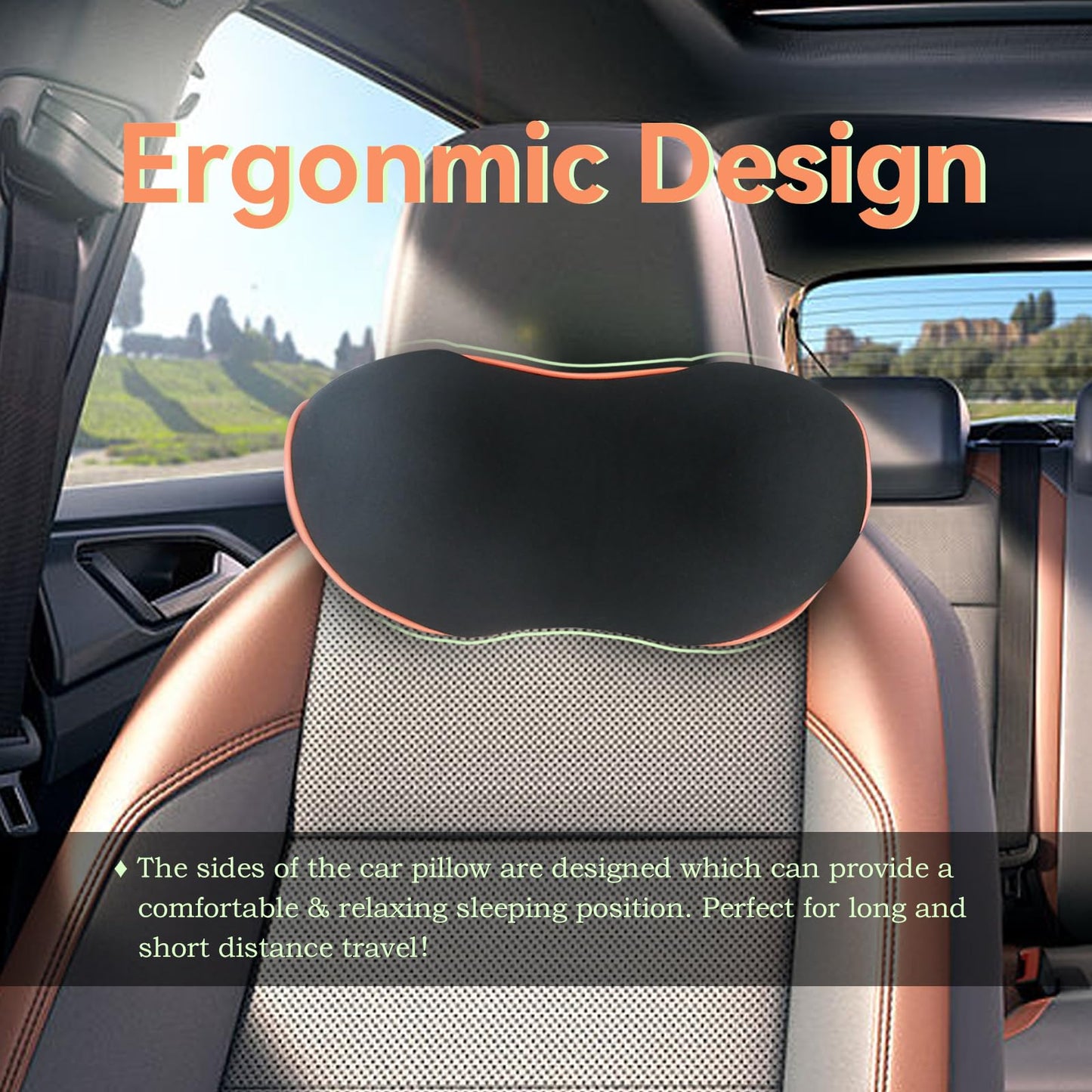 SPRFUFLY Make Relaxing Car Headrest Pillow, Car Pillow for Driving with Adjustable Strap, Breathable Removable Cover & Ergonomic Design - Softness Travel Car Neck Support Pillow(Black, 1PC)