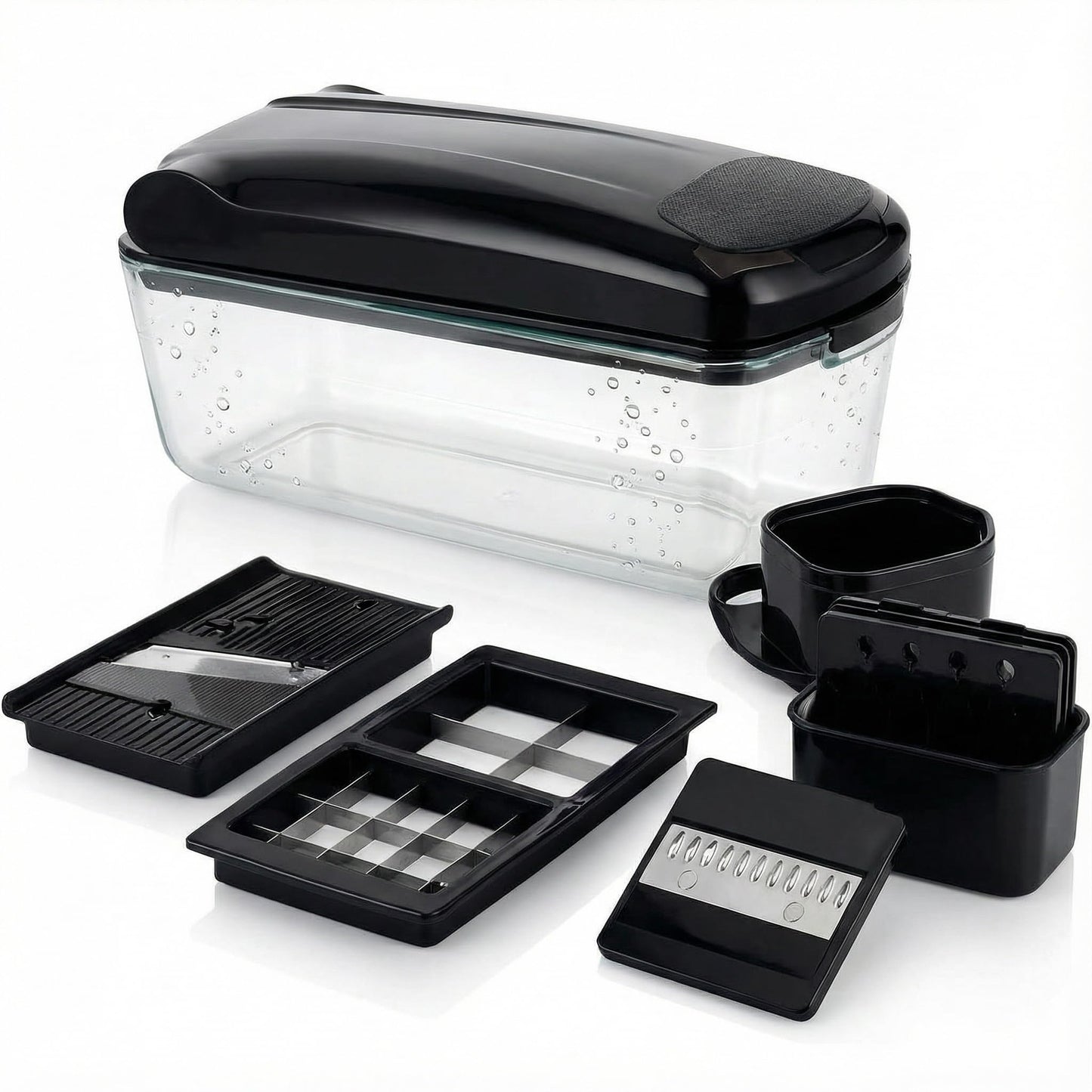 Le'raze 13-in-1 Vegetable Chopper Pro with Glass Container, Stainless Steel Blades, BPA-Free, Mandoline Slicer, Manual