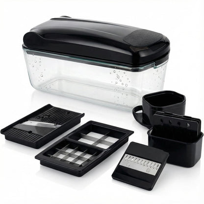 Le'raze 13-in-1 Vegetable Chopper Pro with Glass Container, Stainless Steel Blades, BPA-Free, Mandoline Slicer, Manual
