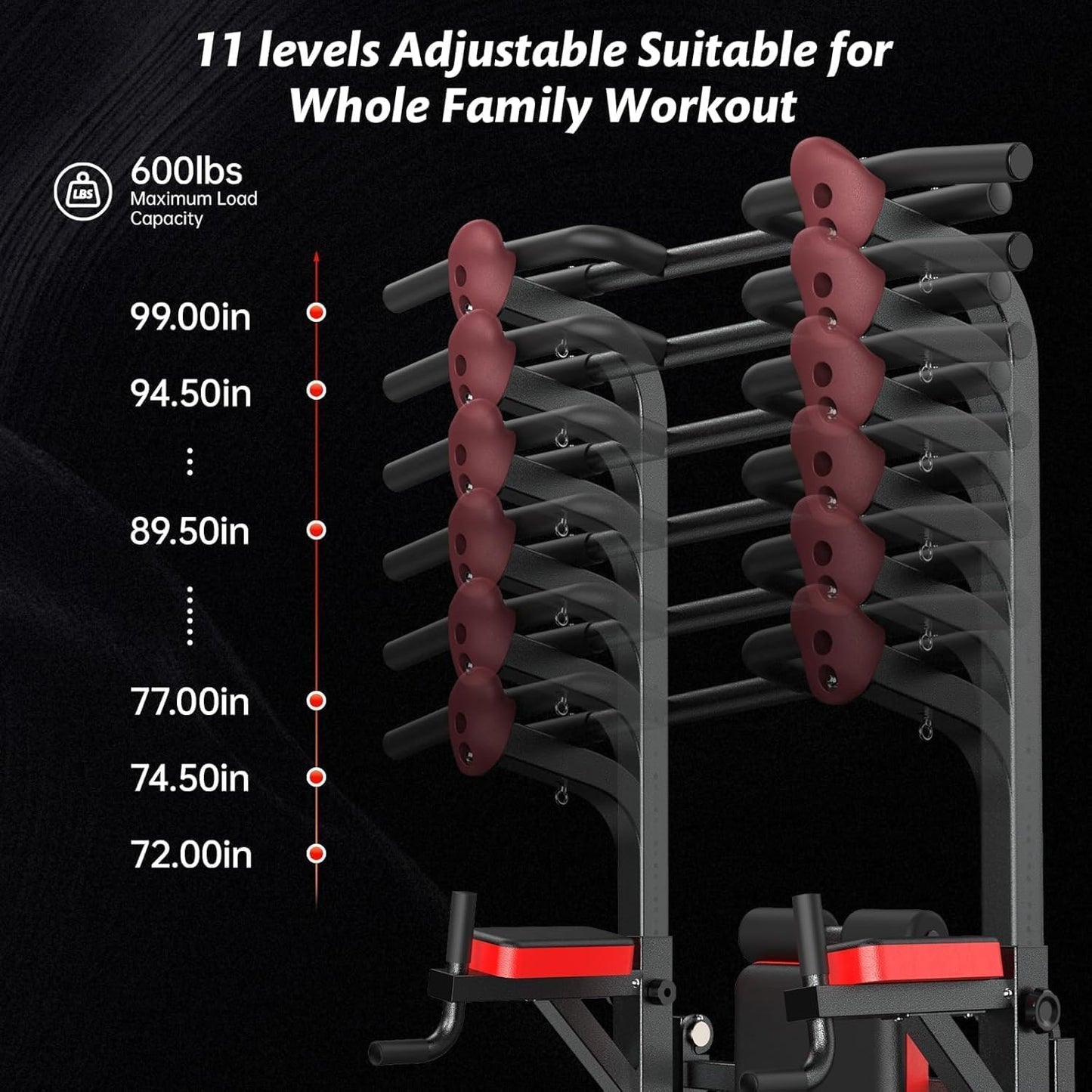 Power Tower Dip Station Pull Up Bar for Fitness Home Gym Workout,Multi-Function Adjustable Height Fitness Strength Training Exercise Equipment,with Power Elastic Ropes