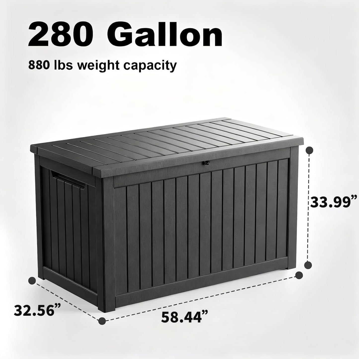 KFY 280 Gallon Large Outdoor Storage Box Waterproof, UV Resistant Resin Deck Box with Hydraulic Rod & Lockable Latch for Patio Furniture, Outside Storage Box for Garden Tools, Patio Cushions, Black
