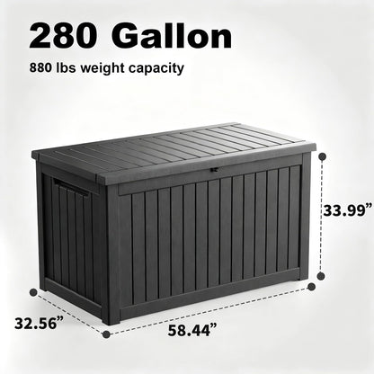 KFY 280 Gallon Large Outdoor Storage Box Waterproof, UV Resistant Resin Deck Box with Hydraulic Rod & Lockable Latch for Patio Furniture, Outside Storage Box for Garden Tools, Patio Cushions, Black