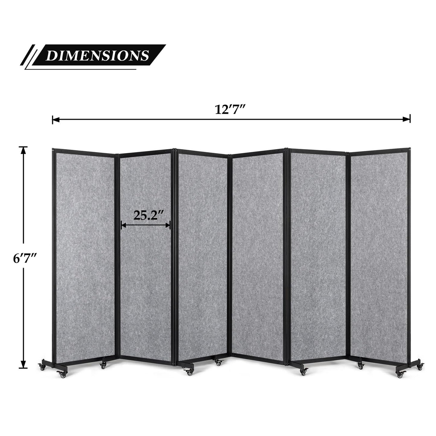 Strongbird Room Partition,Office Divider,Portable Commercial Screen Dividers,Privacy Partition Separator,Classroom School Dividers,12'7"L* 6'7"H,6 Panel,Light Grey