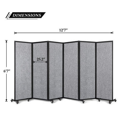 Strongbird Room Partition,Office Divider,Portable Commercial Screen Dividers,Privacy Partition Separator,Classroom School Dividers,12'7"L* 6'7"H,6 Panel,Light Grey