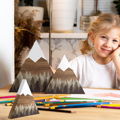 Maitys 3 Pcs 3 Size Mountain Shelf Decor Mountain Wooden Sign Farmhouse Wood Forest Sign Woodland Nursery Decor Travel Adventure Table Centerpiece for Home Farmhouse(Taupe)