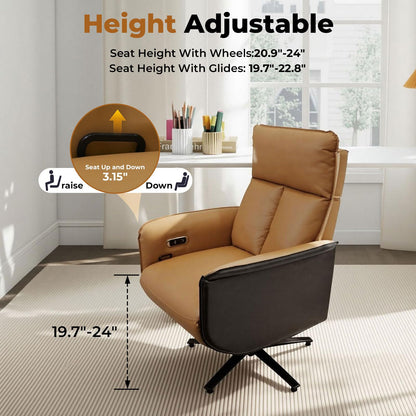 Liftsync Ergonomic Executive Recliner, Adjustable Electric Office Chair 90-155° with Footrest, 4-Position Headrest, 300LBS Heavy Duty, 2-in-1 Base Swivel Desk Chair w/USB, Brown & Black PU Leather