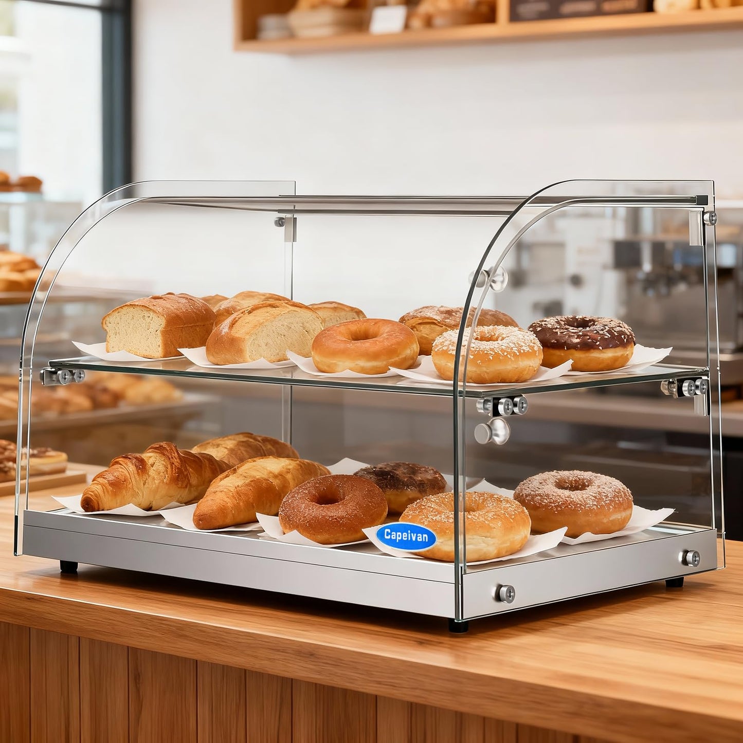 Capeivan Commercial Countertop Bakery Display Case - 1.59 Cu.Ft. Tempered Glass Pastry Showcase with Aluminum Frame, 22.1"×15.2"×14.6" for Cookies, Donuts, Cupcakes.