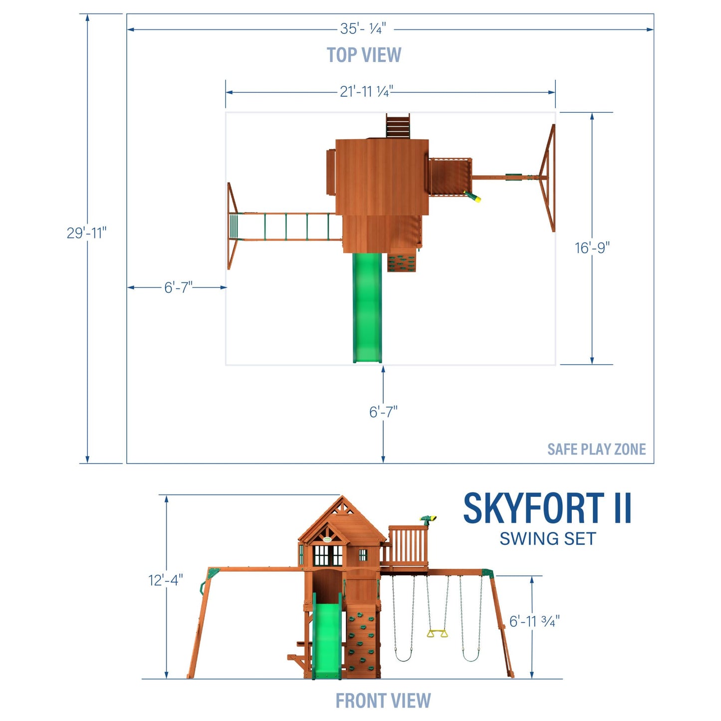 Backyard Discovery Skyfort II Cedar Wood Swing Set with Wave Slide, Raised Clubhouse, Crow's Nest, Monkey Bars, Balcony, Belt Swings, Trapeze, Rock Wall, Picnic Table, Sandbox, Ladder, Outdoor Playset