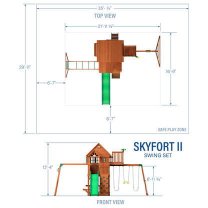 Backyard Discovery Skyfort II Cedar Wood Swing Set with Wave Slide, Raised Clubhouse, Crow's Nest, Monkey Bars, Balcony, Belt Swings, Trapeze, Rock Wall, Picnic Table, Sandbox, Ladder, Outdoor Playset