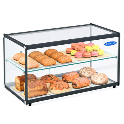Capeivan 33 in. 2 Tiered Pastry Display Case with Glass Shelf and Sliding Door, 3.2 cu. ft. Capacity