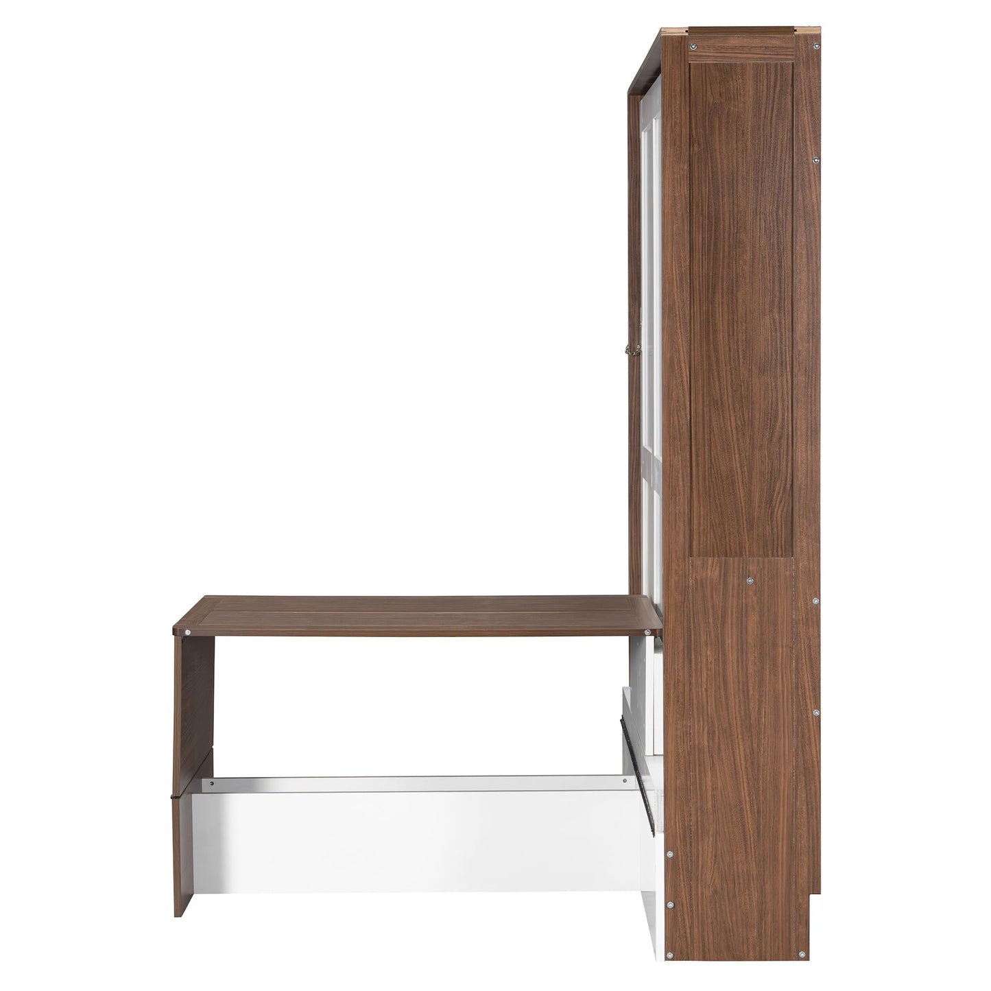 Merax Full Size Murphy Bed with Foldable Desk,Space Saving Wall Bed,Solid Wood Foldable Hidden Platform Bedframe for Home,Bedroom,Office,Small Room,Apartment,Walnut+White
