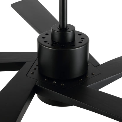 WINGBO 64" DC Ceiling Fan with Lights, 5 Carved Solid Wood Blades, 6-Speed Reversible DC Motor, Matte Black Finish Ceiling Fan with Remote, Black