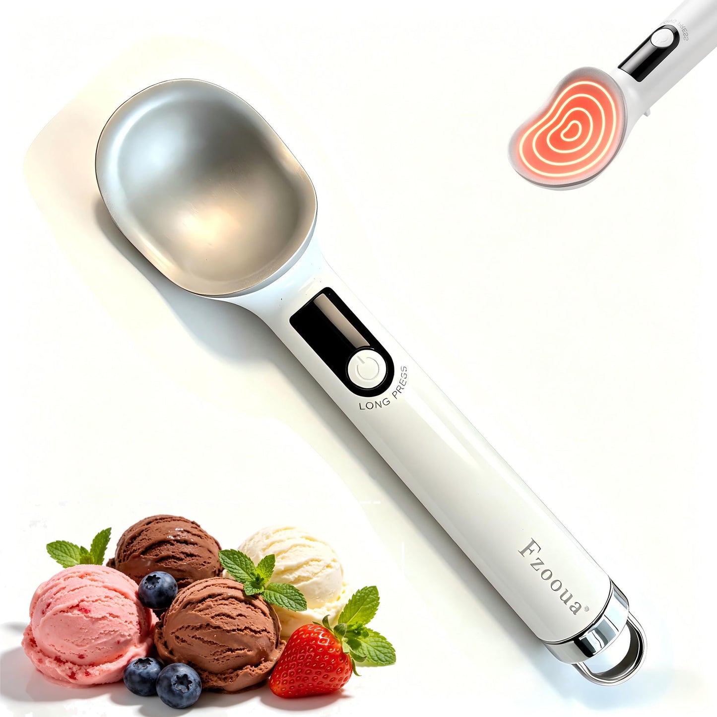 Fzooua Heated Ice Cream Scoop, Dishwasher Safe,Rechargeable Electric Warming Scooper, ON/OFF Safety Lock Switch,Heats to 158F, Kitchen Tool Nonstick Scooper for Gelato, Frozen & More