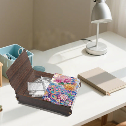 JZHYOAN Diamond Painting Wooden Storage Box Diamond Painting Handmade Art Desktop Decoration Kits, DIY Special Shaped Diamond Art Decorative Organizer with Peacock Pattern for Adult