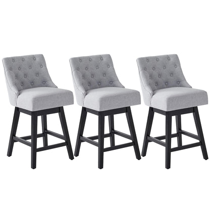 Erdoru Swivel Bar Stools with Backs, 26" Counter Height Bar Stools Set of 3, Modern Linen Fabric Upholstered Counter Height Stools with Solid Wood Legs for Kitchen Island, Dining Space, Light Grey