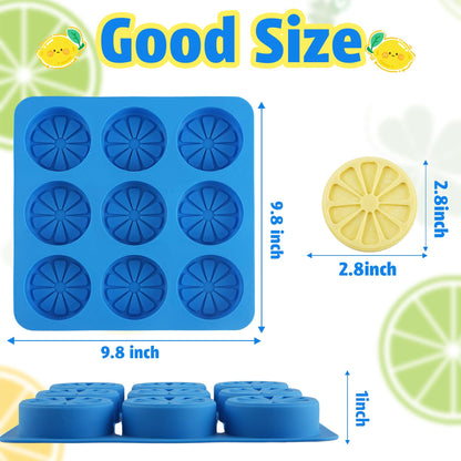 Sidosir 2Pcs Lemon Ice Chocolate Silicone Molds, 9 Cavity Non-Sticking Fruit Shaped Silicone Ice Molds for Making Chocolate Cupcake and Jelly, 3D Ice Lemon Mold for Daily Baking, Ice and Candy Making