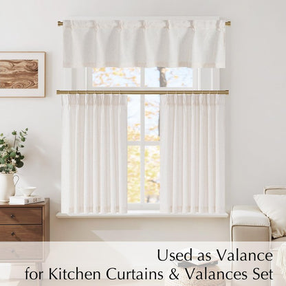 NICETOWN Pinch Pleated Linen Kitchen Curtains 24 Inches Long, 2 Panels Set Natural French Rustic Light Filtering Short Curtains for Cafe Bar Living Room Bedroom Window, 40" W x 24" L