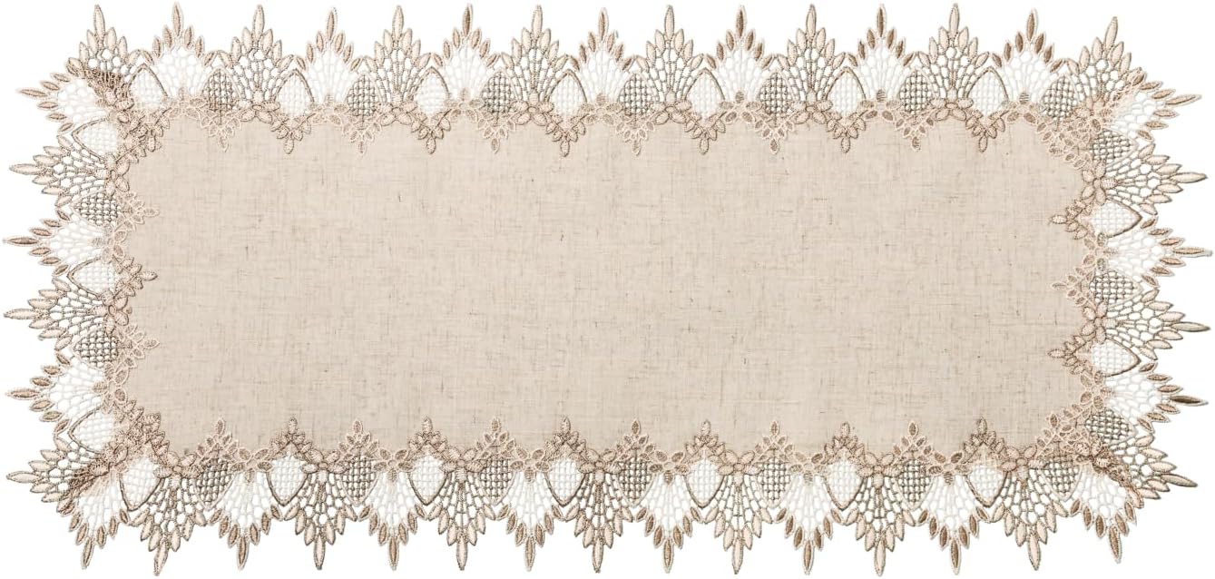 36 Inches 16 36 Inch) Phantomon Neutral Linen Table Runner Beige Embroidered Runner Lace Centerpiece for Dresser Tops
