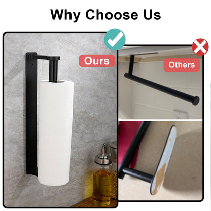 MONEER Paper Towel Holder Under Cabinet, Paper Towel Holder, Aluminum Alloy Kitchen Towel Holders, Self Adhesive Kitchen Roll Holder for Kitchen, Bathroom, Living Room (Black)