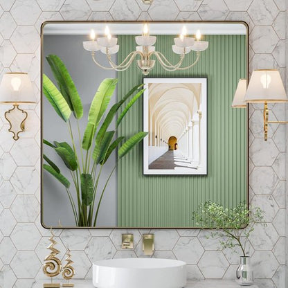 LOAAO Bronze Bathroom Mirror - 36”x36” Rounded Rectangle with Anti-Rust Metal Frame | Hangs Horizontally or Vertically