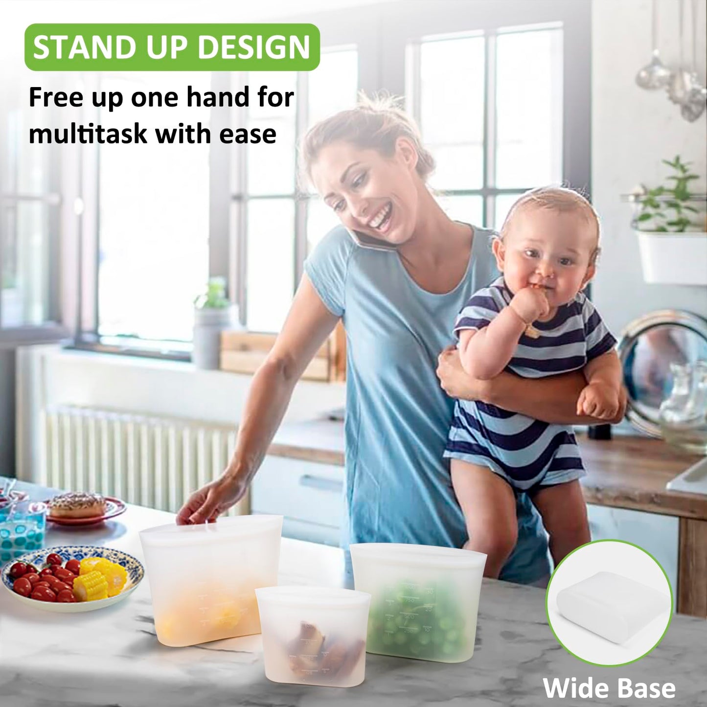 Reusable Storage Bag, 12 Pack 100% Silicone Food Storage Bags Stand Up Silicone Zip Lock Bags for Food Container, Freezer Microwave Oven Dishwasher Safe, 4 Medium 4 Small 4 Extra Small, Translucent