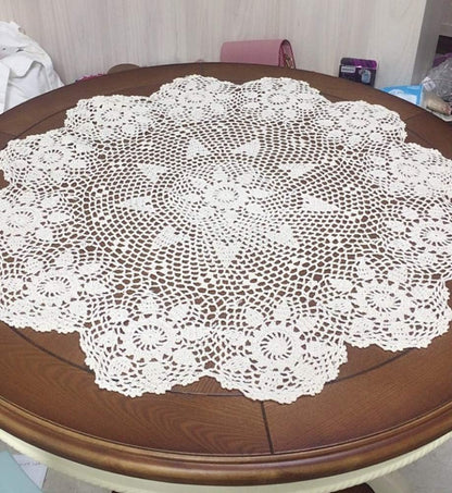Hetao 100% Cotton Handmade Crochet Round Tablecloth Doilies, White, 24 Inch