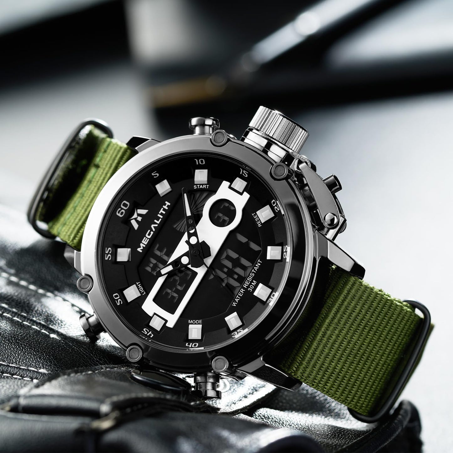 MEGALITH Mens Watches with Nylon Waterproof Digital Military Sport Tactical Multifunction Heavy Duty Led Black Watch for Men, Alarm Stopwatch