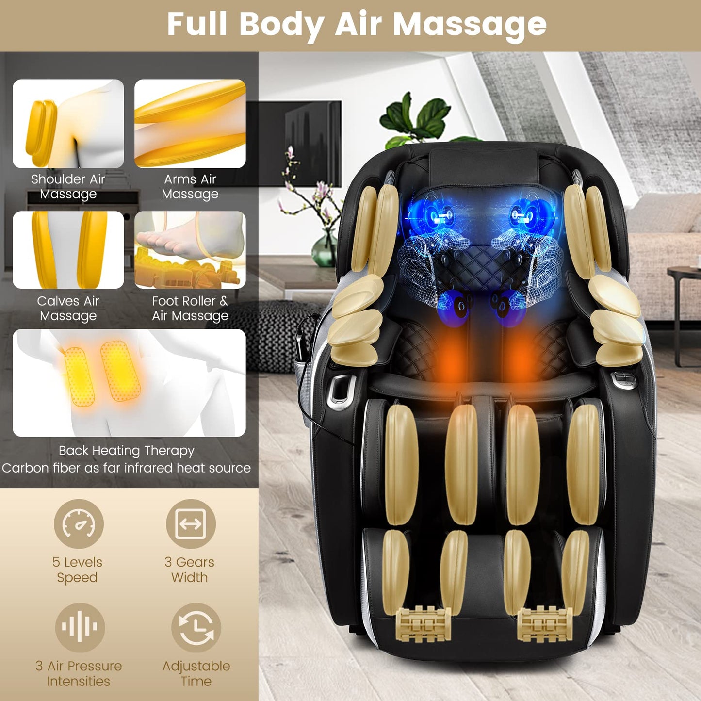 Giantex Full Body Massage Chair - Zero Gravity Shiatsu Massage Recliner with SL Track, Voice Control, Heat, Foot Roller, Thai Yoga Stretch, Airbags, 12 Auto Modes, 5 Manual Modes, Free Indoor Delivery