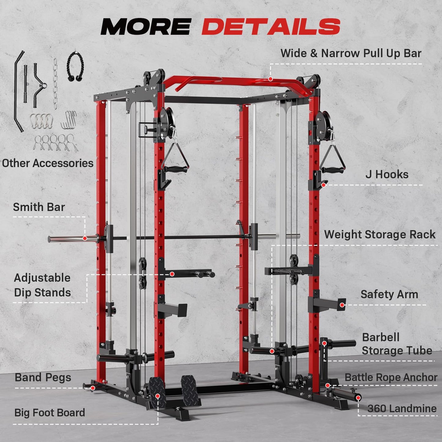 Roygym Power Cage Home Gym, Dual Pulley Cable Crossover System, All-in-One Squat Power Rack with Strength Training Attachments for Full-Body Workouts