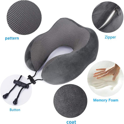 Travel Pillow, Best Memory Foam Neck Pillow for Sleeping, Airplane Car & Home Use (Grey)