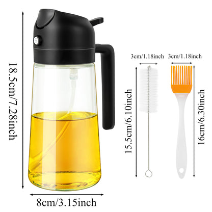 Ponpon Oil Sprayer for Cooking, 16oz Olive Oil Spray Bottle, Oil Dispenser for Kitchen for Barbecue, Salad, Cooking, Baking (Black)